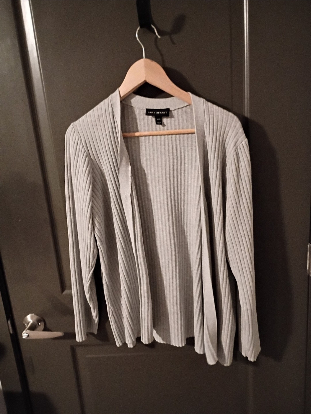 Lane Bryant Light Gray Ribbed Open-Front Cardigan